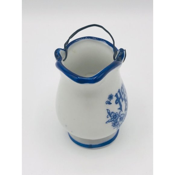 Vintage Home Sweet Home delft blue and white ceramic mini pitcher with handle. - Picture 2 of 8
